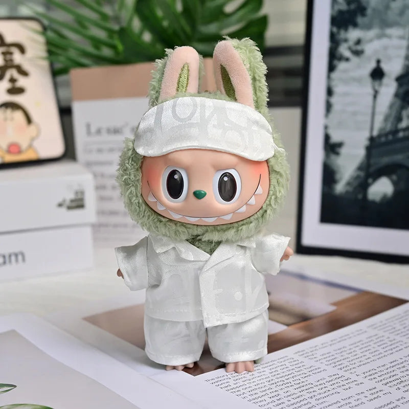 Clothes for Labubu Doll White Pajamas 15/17cm Plush Doll'S Clothes Replacement Labubu I II Idol Dolls Sitting Party Accessories