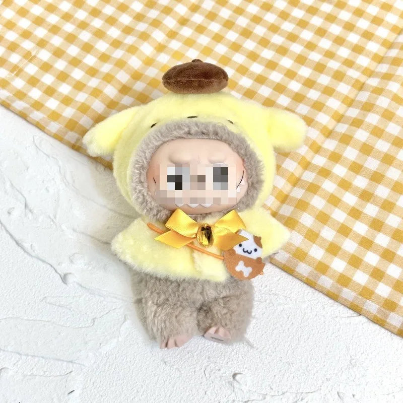 15cm kawaii Sanrio Plush Doll'S Clothes Cape Skirt Suit Cloak Set Accessories for labubu Outfit Clothing Kuromi Hat Accessory