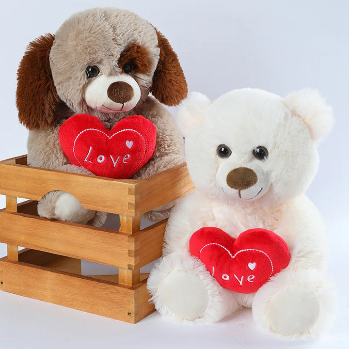 30CM Cute Heart Bear Dog Plush Toys Red Heart Print Love Creative Animal Stuffed Doll For Lovers Valentine's Day Gift