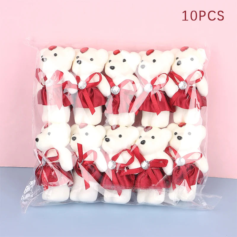 10PCS Small Teddy Bear Plush Doll Birthday Flower Bouquet Cartoon Bear Wedding Valentine's Day Decoration Christmas Gift Kid Toy