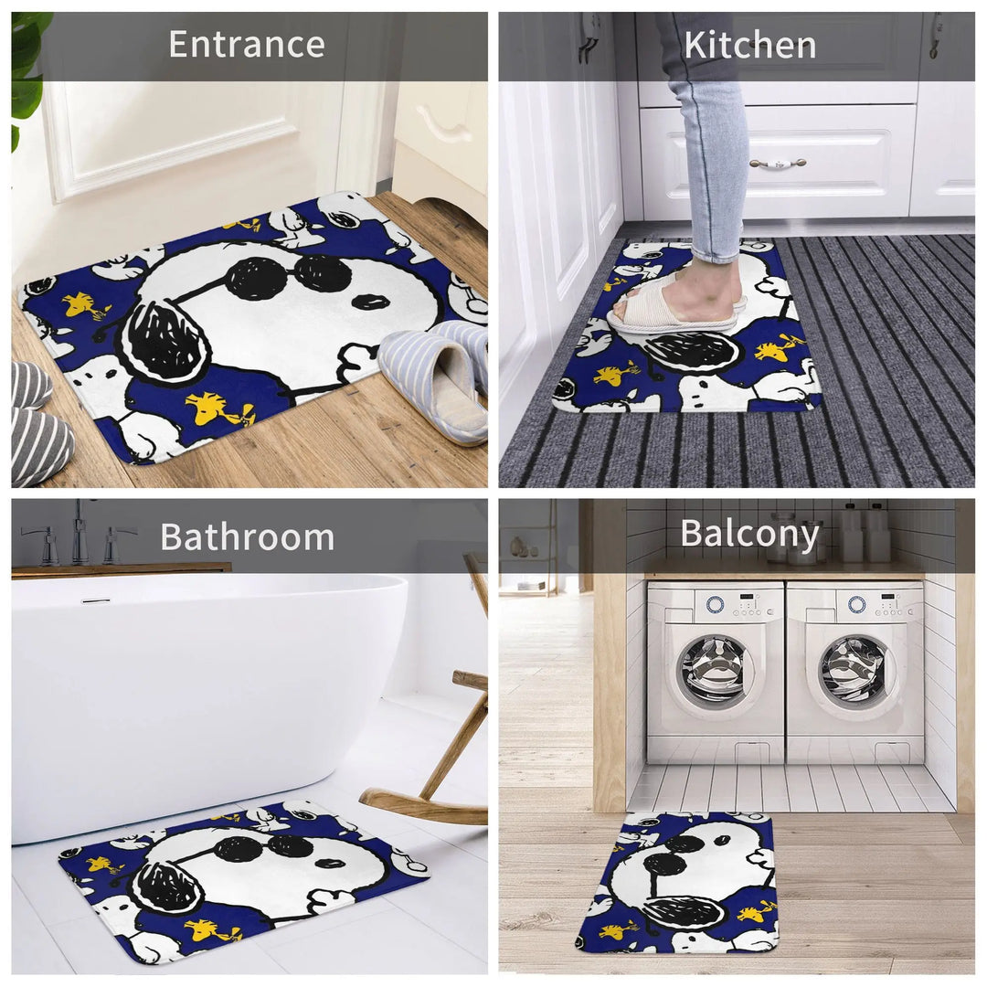 Snoopy Woodstock Bathroom Rugs Mat Extra Soft and Absorbent Cartoon Bath Rugs Mats Carpet Non-Slip for Kitchen Shower