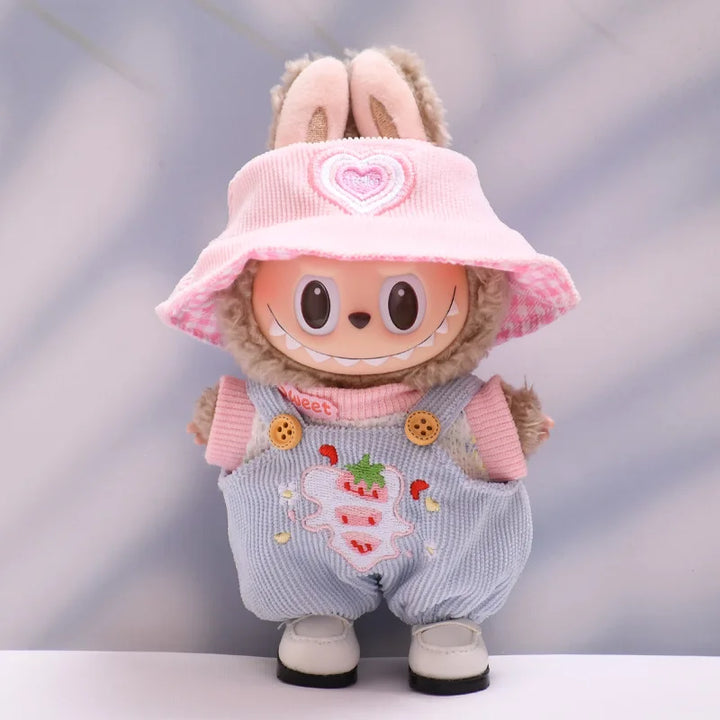 Clothes For Labubu Dolls Labubu Accessories 1st 2nd 3rd Gen Strawberry Bib Pants Hat Set Accessories