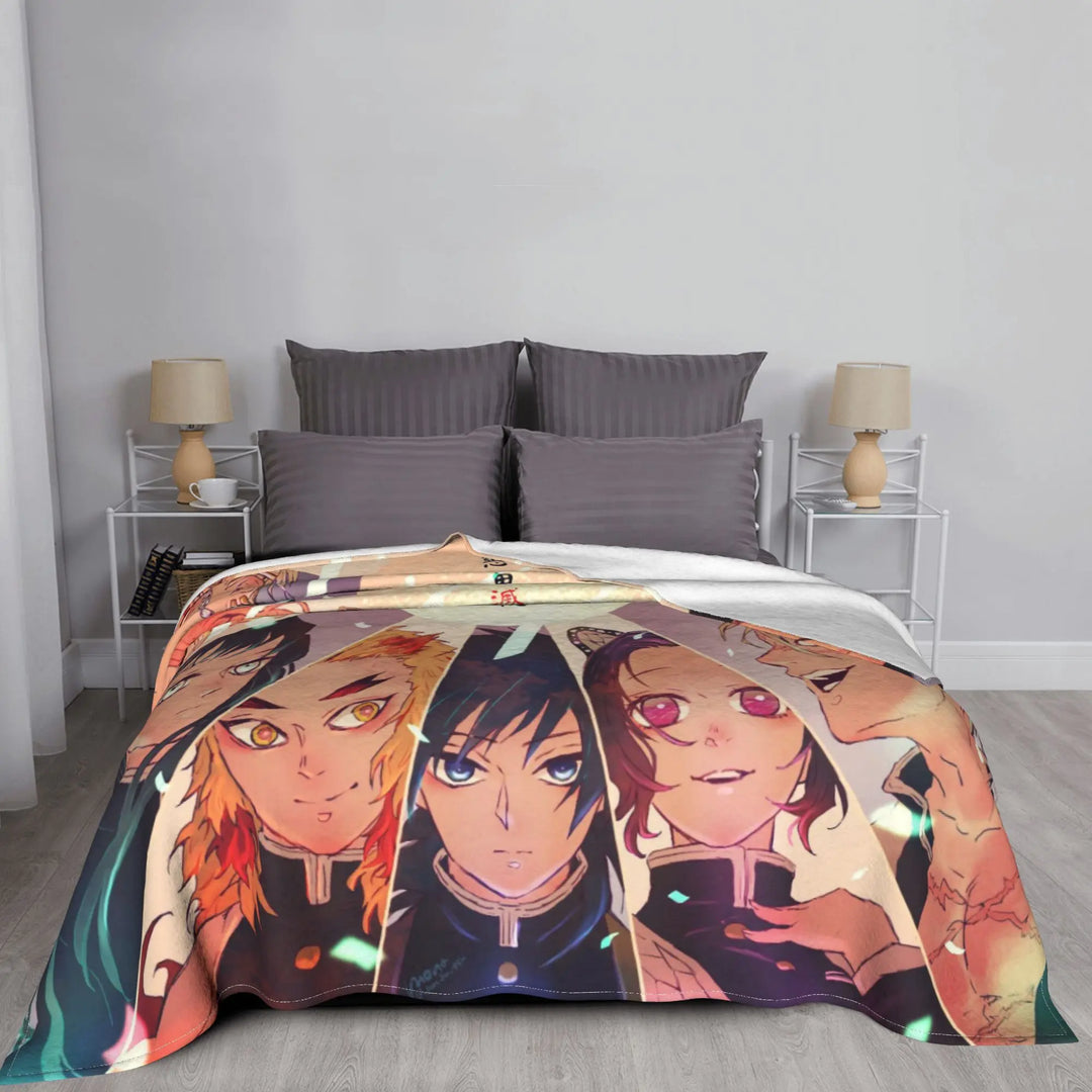 Demon Slayer Japanese Anime Blankets Coral Fleece Plush All Season Portable Soft Throw Blanket for Home Travel Bedding Throws