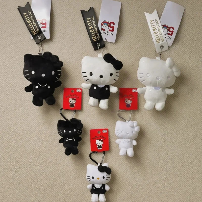 sanrio 50th anniversary series Hello Kitty doll Pendant Keyring black and white Kitty Cute Cartoon Stuffed car Lovely keychain