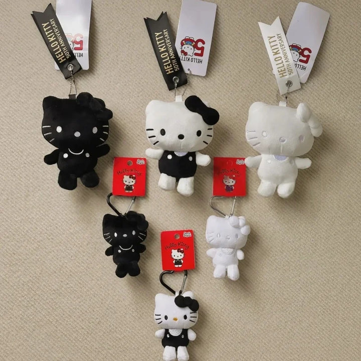 sanrio 50th anniversary series Hello Kitty doll Pendant Keyring black and white Kitty Cute Cartoon Stuffed car Lovely keychain