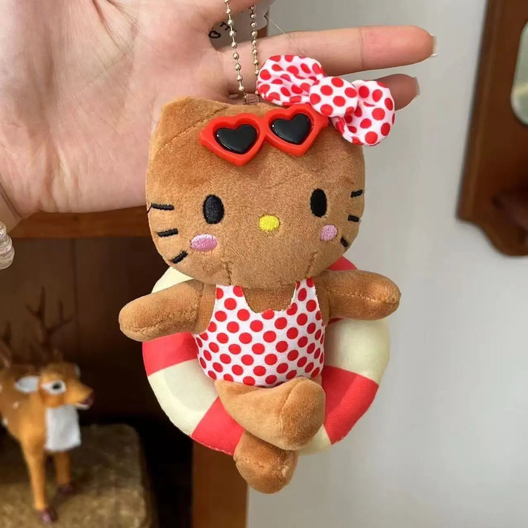Sanrio Hello Kitty Plush Dolls Toys Keychain swim ring polka dots sunglasses series dark skin Kitty kawaii Pendant Accessories