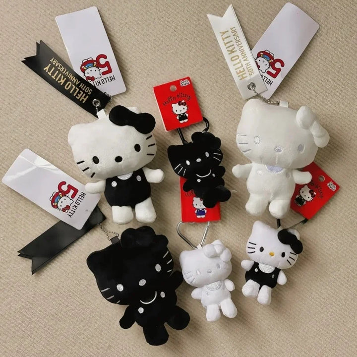 sanrio 50th anniversary series Hello Kitty doll Pendant Keyring black and white Kitty Cute Cartoon Stuffed car Lovely keychain