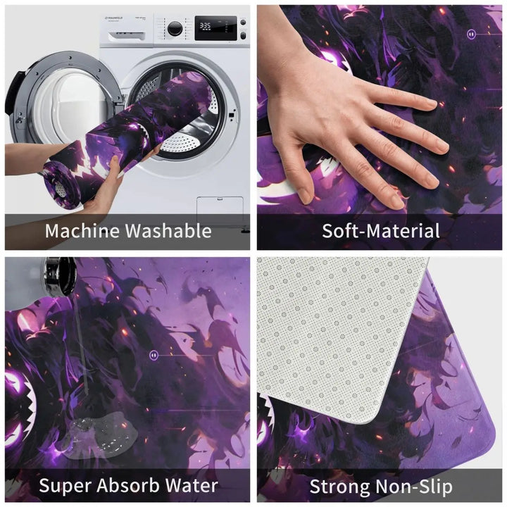 Cartoon Dark Night Gengar Memory Foam Bath Mat Rug Non-Slip Pokemon Bathroom Floor Rugs Carpet For Bath Entrance Door Doormat