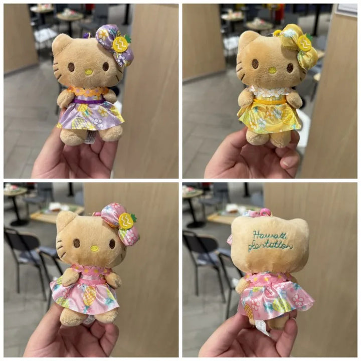 Sanrio Hawaiian Black Skin Pineapple Garden Hello Kitty Dress Doll Pendant Keychain Cute Kitty Cat  Accessories Cartoon Pendent