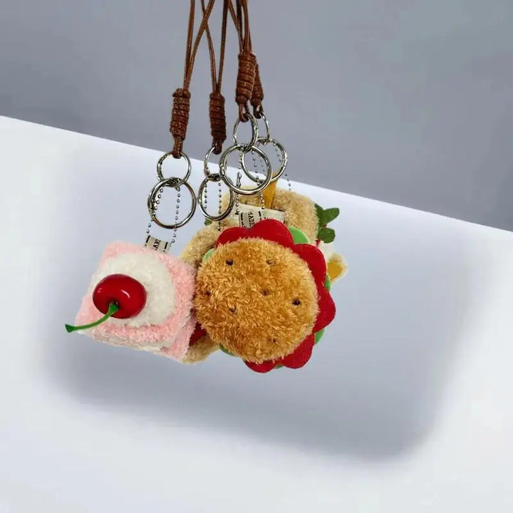 Simulation Food Plush Keychain with Hamburger, Sandwich, and Cake Designs; Adorably Cute Stuffed Doll; Perfect Bag Pendant Gift.