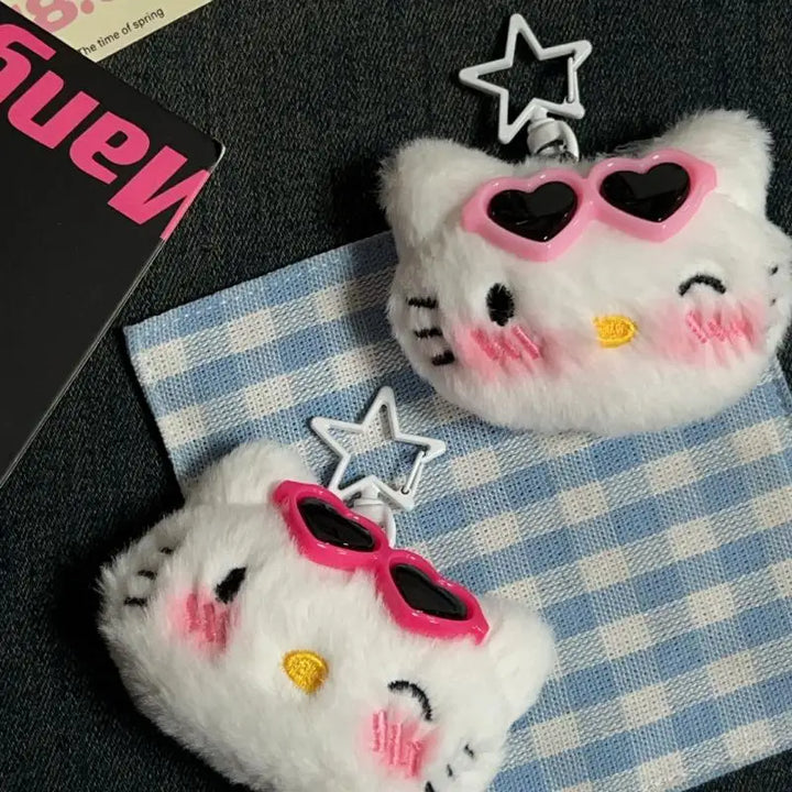 Sanrio Hello Kitty Kawaii Shy Sunglasses Kt Cat Plush Toys Bag Pendant Y2K Cartoon Keychain Friends Birthday Christmas Gifts