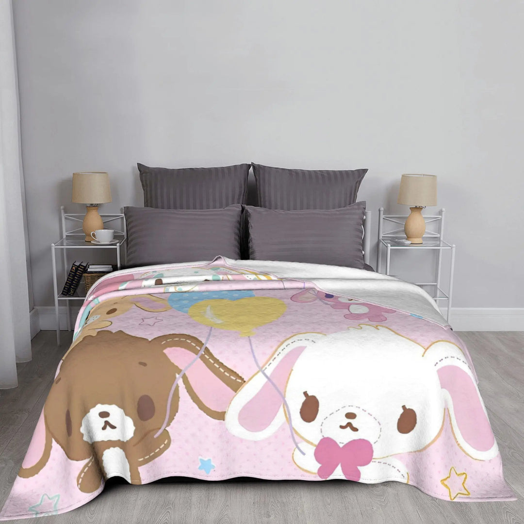 Cute  Sugar Rabbit Blanket Sanrio Sugarbunnies Flannel Funny Warm Throw Blanket for Bedding Lounge Decoration