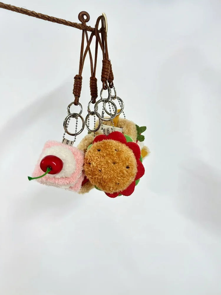 Simulation Food Plush Keychain with Hamburger, Sandwich, and Cake Designs; Adorably Cute Stuffed Doll; Perfect Bag Pendant Gift.