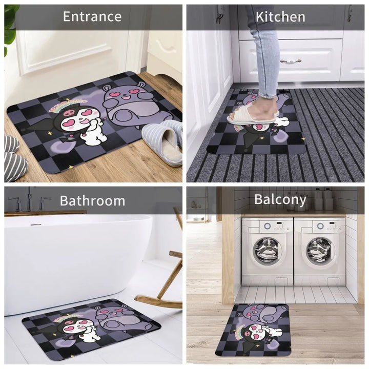 Happy Cartoon Kuromi Baku Memory Foam Bath Mat Rug Non-Slip Ultra Soft Bathroom Floor Rugs Carpet For Bath Shower Tub
