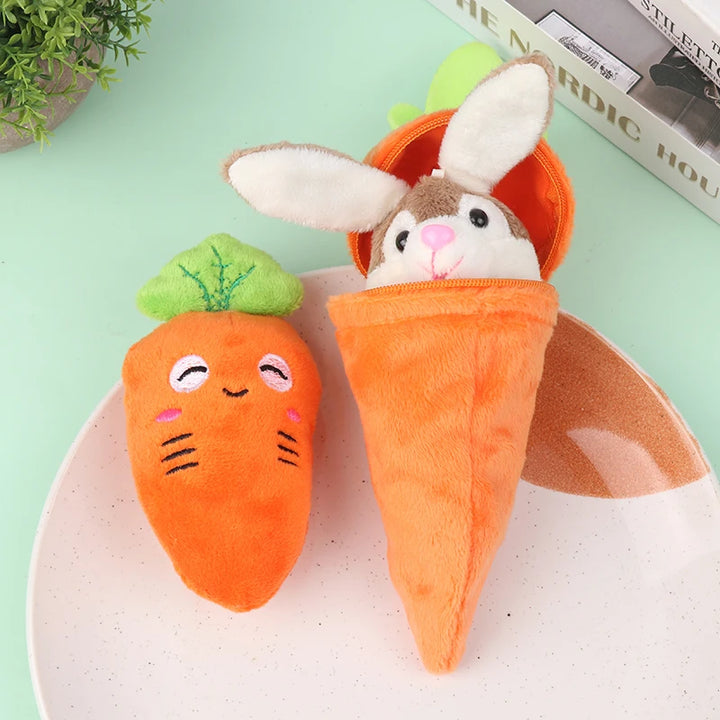 Mini Cute Rabbit In Carrot Plush Toys Keychain Anime Brown Lop Eared Bunny Pendant Stuffed Doll Gift
