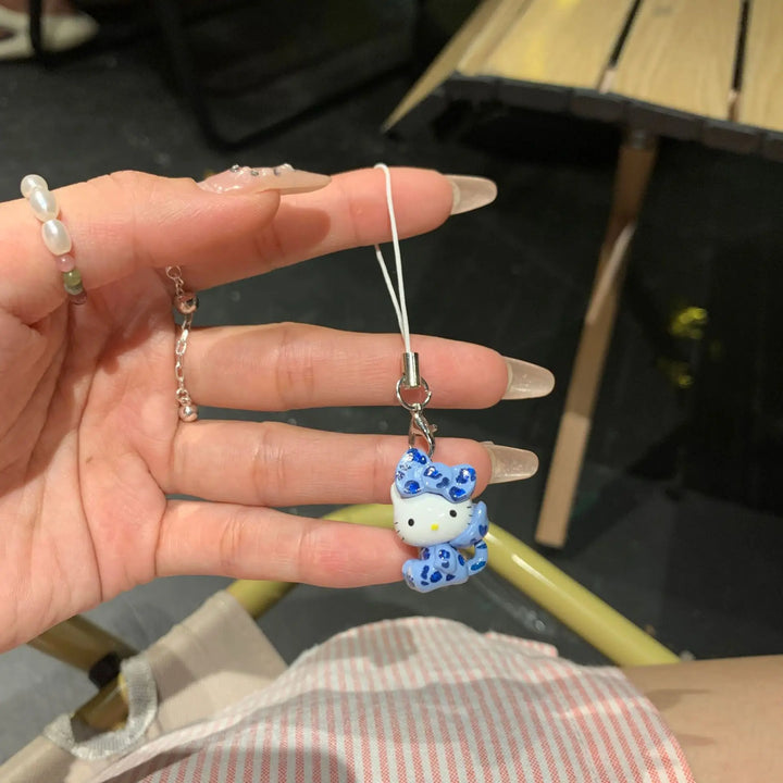 Kawaii Sanrio Hello Kitty Leopard Print Phone Case Keychain Bag Ccd Camera Pendant Creative Peripheral Holiday Gift Accessories