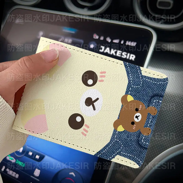 Kawaii Rilakkuma Driver'S License Protective Leather Cover Cartoon Cute Id Card Sleeve Anti Loss Wear-Resistant Girls Gifts