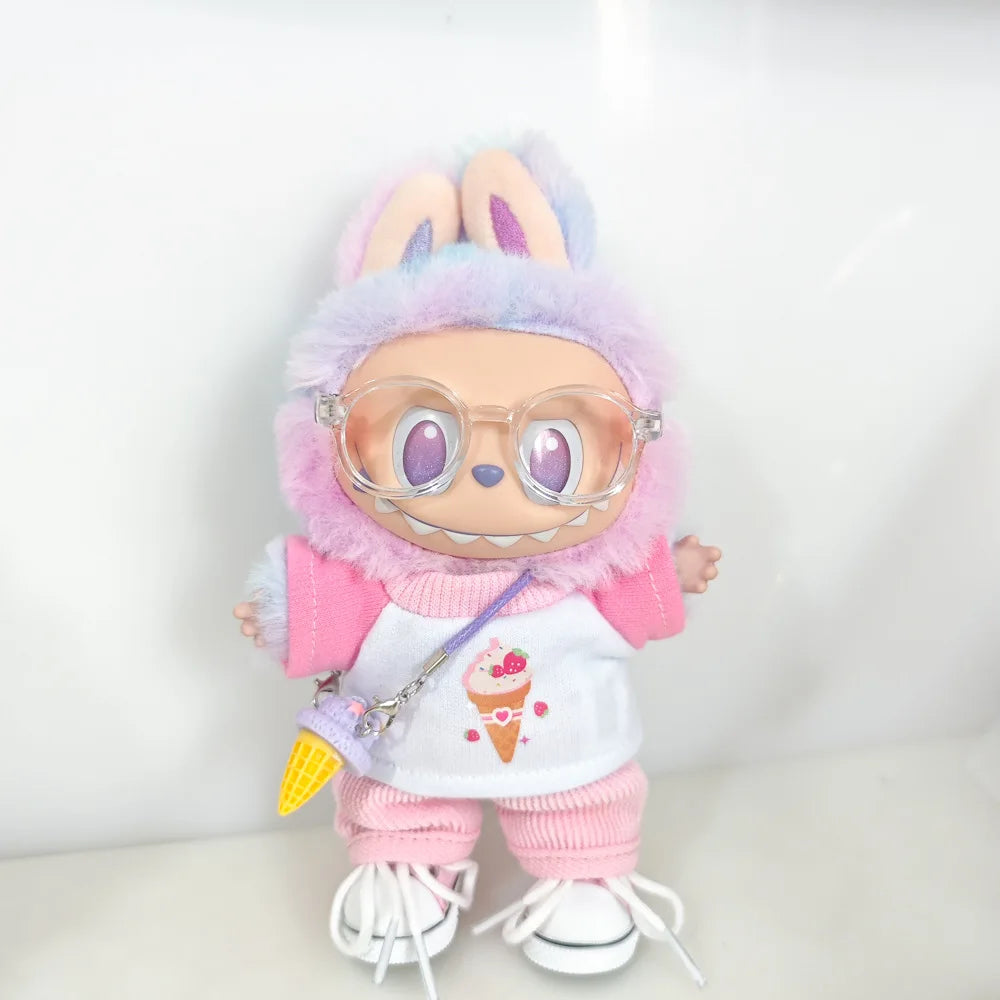 Labubu Doll Clothes Colorful Cartoon Print DIY Set 15/17cm Plush Doll'S Clothes Labubu I II Idol Dolls Sitting Party Accessories