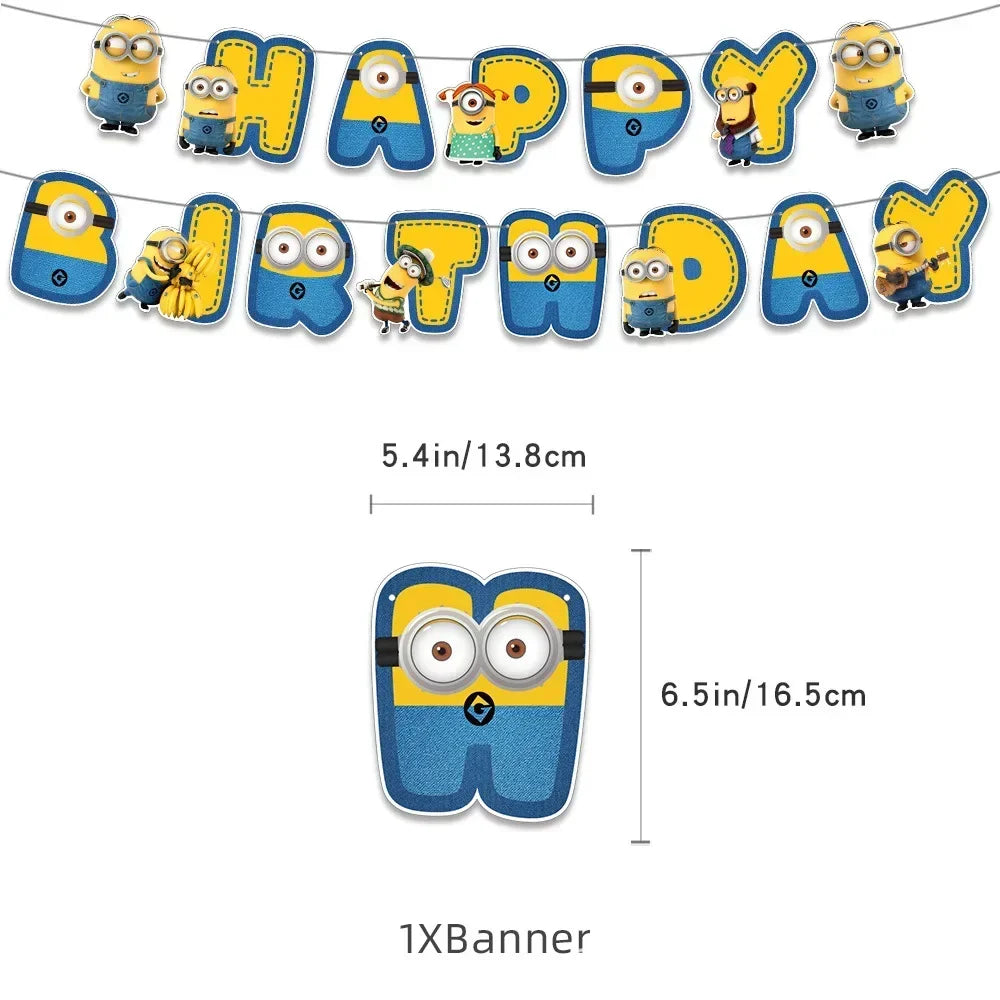 2025 New Minions Themed Children'S Birthday Party Decoration One-Time Flag-Raising Balloon Background Set Program Decoration
