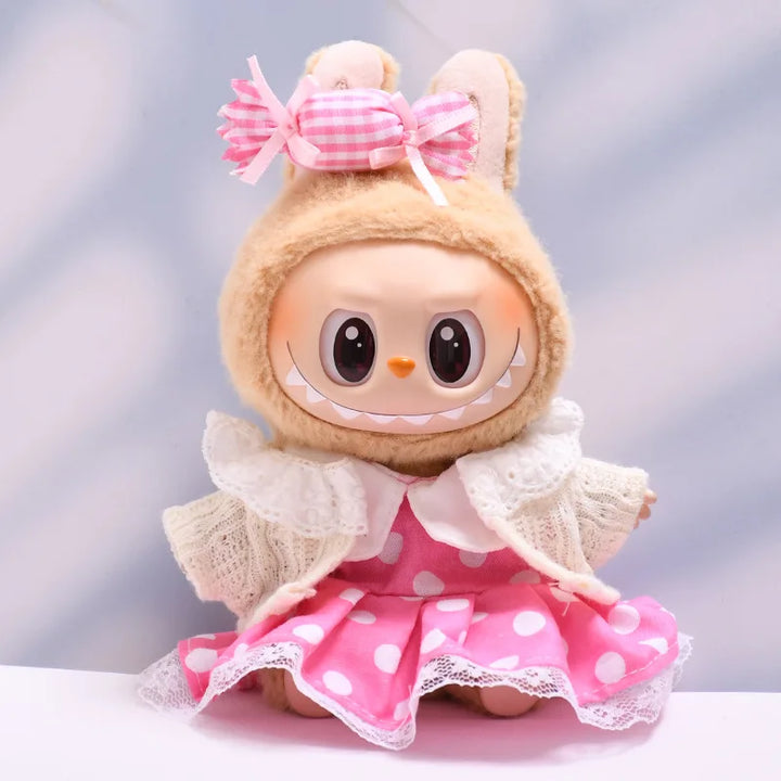 Labubu Doll Clothes Polka Dot Dress15/17cm Plush Doll'S Clothes Labubu I II Idol Dolls Sitting Party Accessories