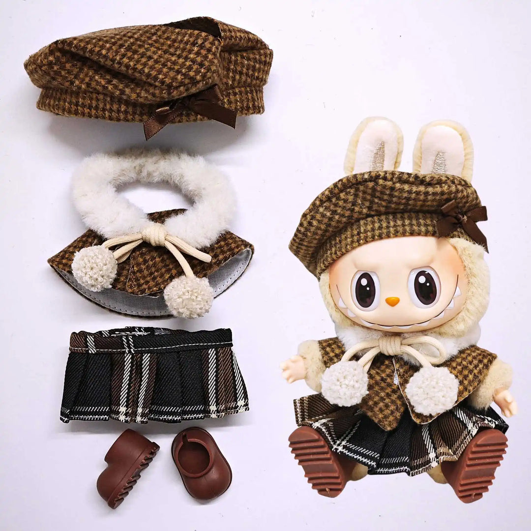 Labubu 1-3 Gen Doll Clothes Cape Tweed Style Outfit Set Elegant Plush Costumes for 15cm/17cm Vinyl Dolls Gift for Labubus Fan