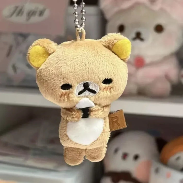 Kawaii Rilakkuma Daily Life Series Rice Ball Brother Strawberry Bear Backpack Keychain  Key Ring Ball Chain Cute Girly Gifts