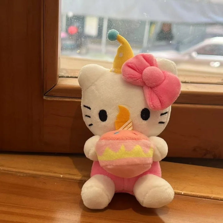 Kawaii Sanrio Hello Kitty Plush Pendant  Birthday cake Love heart Collection kitty toys Plush Doll Keychain Anime cute Key Ring