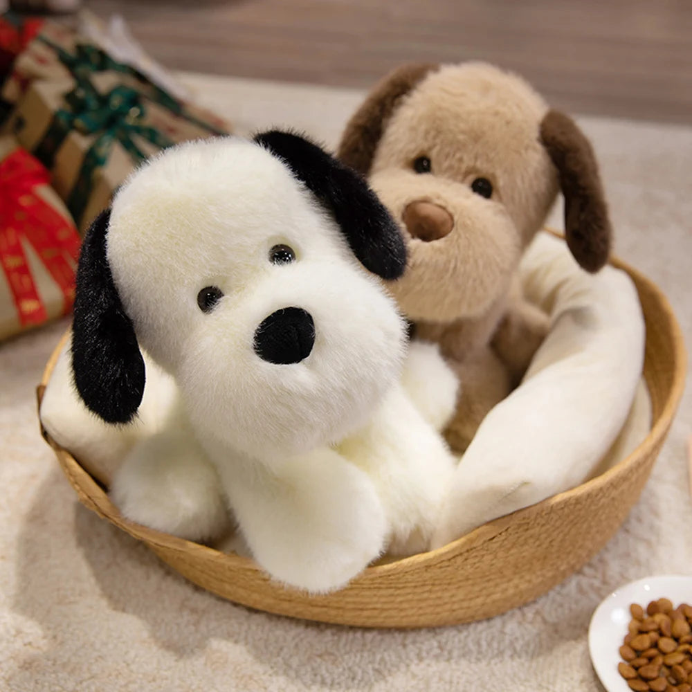 Cartoon Fluffy Sitting White Puppy Plush Toy Black Dog Stuffed Farm Animal Dolls Golden Dog Plushie Cuddle Gifts For Friends