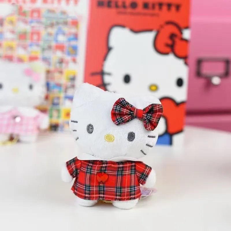 Kawaii Sanrio Hello Kitty Cute Cartoon Plaid Skirt Retro Keychain Plush Toys Backpack Pendant Decoration Girls Birthday Gifts