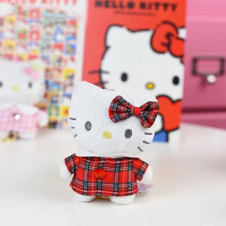 Kawaii Sanrio Hello Kitty Cute Cartoon Plaid Skirt Retro Keychain Plush Toys Backpack Pendant Decoration Girls Birthday Gifts