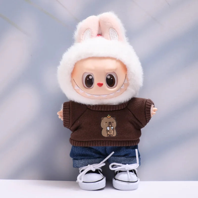 Labubu Doll Clothes Fashionable T-shirt Jeans Cap Dress Up Accessories 15/17cm Plush Doll'S Clothes Replacement
