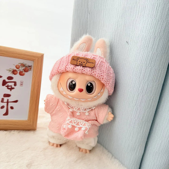 17cm Labubu Idol Doll Plush Doll Pink Purple Four Petal Flower Cute Clothing Accessories Korean Kpop Exo Girl Gift