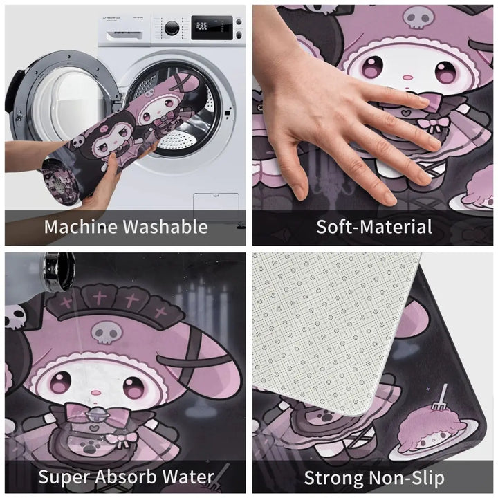 Black Kuromi My Melody Cartoon Memory Foam Bathroom Rugs Ultra Soft Non-Slip Carpet Bath Mat Water Absorbent for Shower Tub