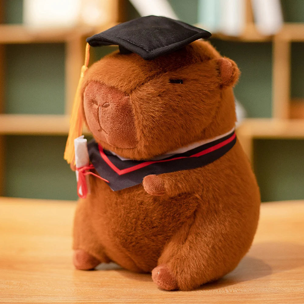 Graduation Capybara Plush Toys Wearing Cap Holding Diploma Stuffed Graduational Capibara Soft Dolls Souvenir Plushie Gifts