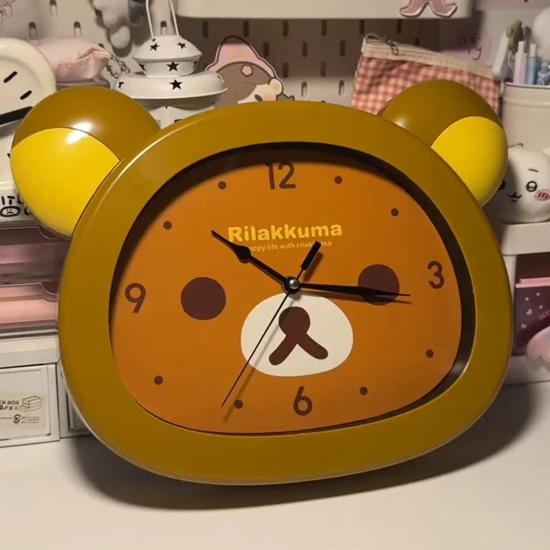 Kawaii Cute Bear Rilakkumas Wall Clock Mute Seconds Quartz Clock Cartoon Wall Mounted Clock Bedside Room Home Decor Clock Gifts