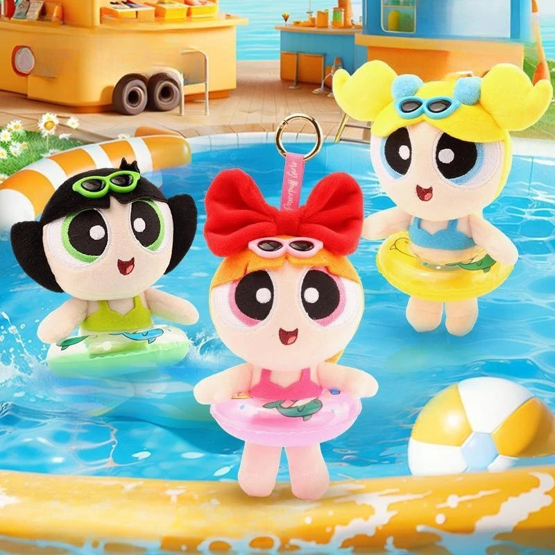 15cm cartoon The Powerpuff Girls Plush Doll Key Chain Swimming Ring Dress Up Doll Cute Backpack Pendant Children's Holiday Gift