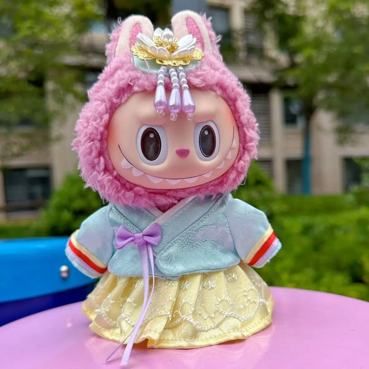 For 15/17cm Labubu Hanbok Dress 1st/2nd/3rd Gen Fit Premium Korean Princess Gown Yanji Style Halloween Costume for Doll Decor