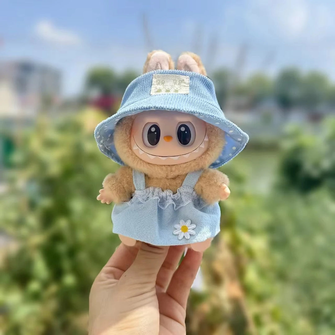 Cute Mini Plush Doll'S Fresh & Chic Sleeveless Dress 15/17cm Labubu I II III Idol Dolls Accessories For Sitting Party Clothing