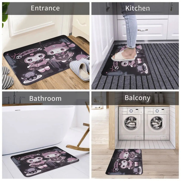 Black Kuromi My Melody Cartoon Memory Foam Bathroom Rugs Ultra Soft Non-Slip Carpet Bath Mat Water Absorbent for Shower Tub