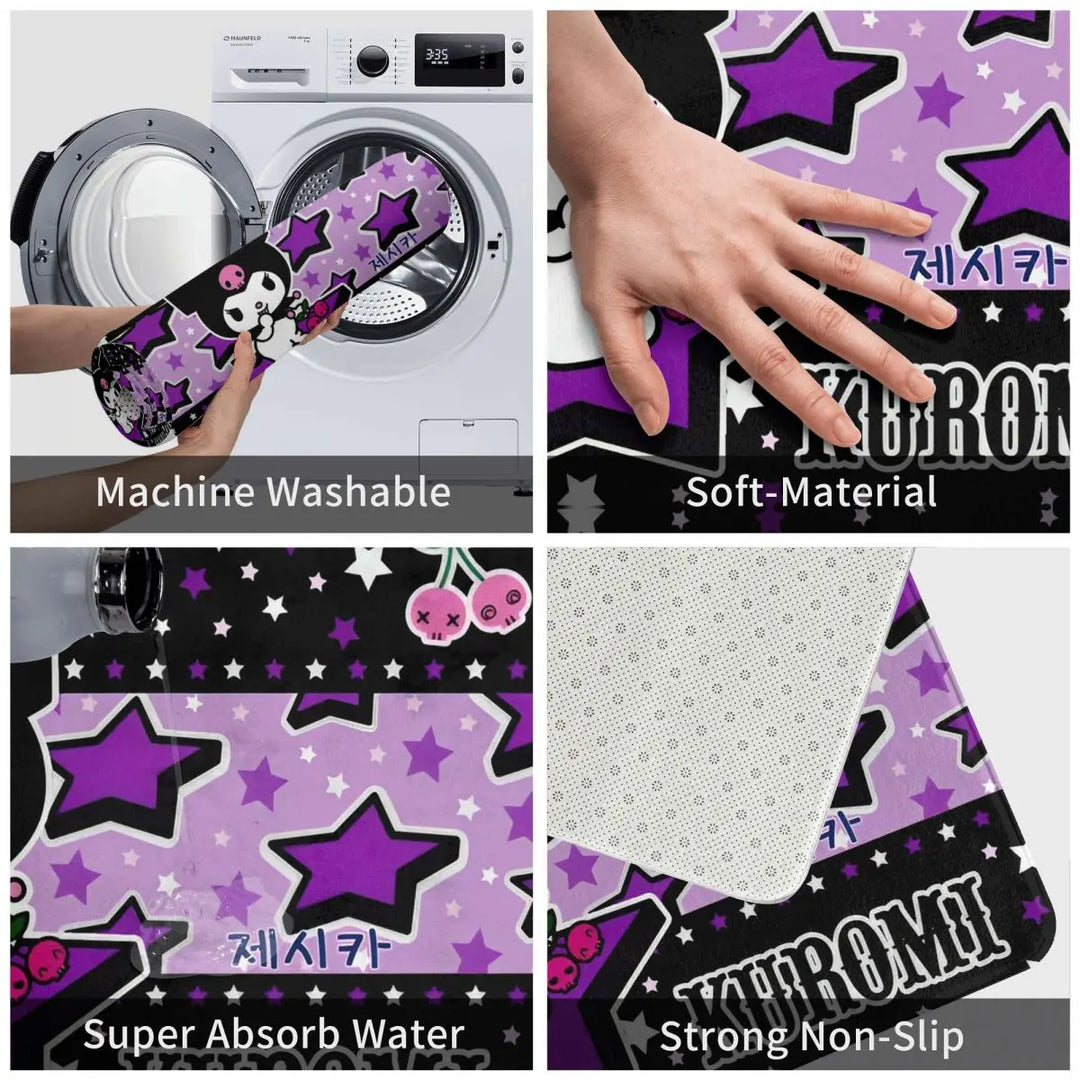 Funny Cute Kuromi Cartoon Bathroom Rugs Mat Super Soft Bath Rugs Mats Carpet Non-Slip for Shower Tub