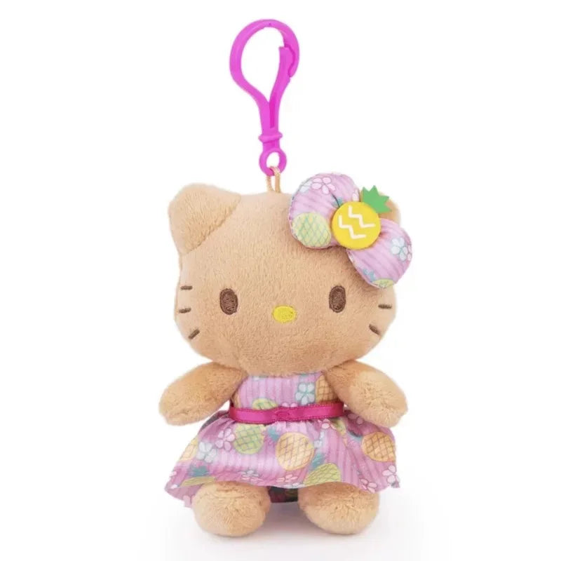 Sanrio Hawaiian Black Skin Pineapple Garden Hello Kitty Dress Doll Pendant Keychain Cute Kitty Cat  Accessories Cartoon Pendent