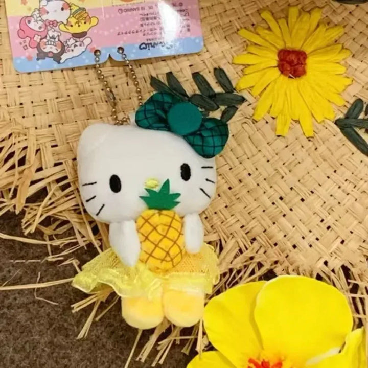 New Cute Hellokittys Plush Toy Doll Bag Pendant summer pineapple skirt series Sanrios backpack charm Kittys Keychain girl Gift