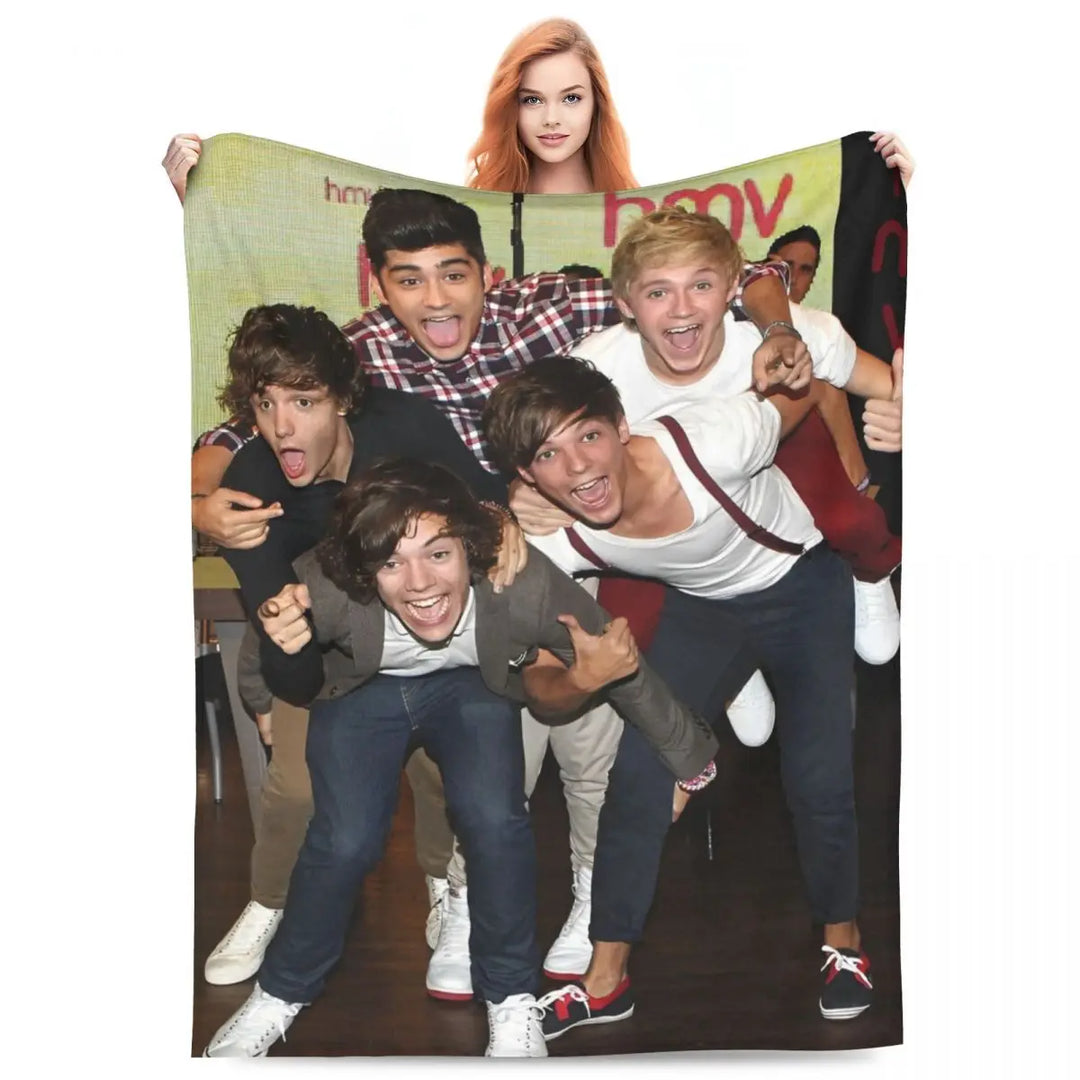 One-Direction Rock 1D Combinatio Blanket Velvet Spring Autumn Breathable Lightweight Throw Blanket for Bed Travel Bedspreads