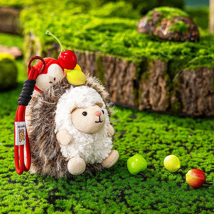Fluffy Hedgehog Stuffed Animal With Red Apple Pendant Plush Toys Cartoon Simulation Hedgehog Soft Dolls Key Holder Bag Accessory