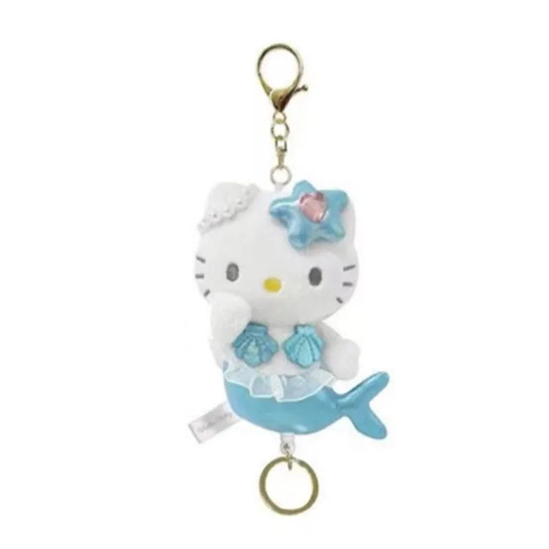 Kawaii Sanrio Hello Kitty Unicorn Black Skin Mermaid Telescopic Plush Keychain Backpack Pendant Decoration Girl Birthday Gift
