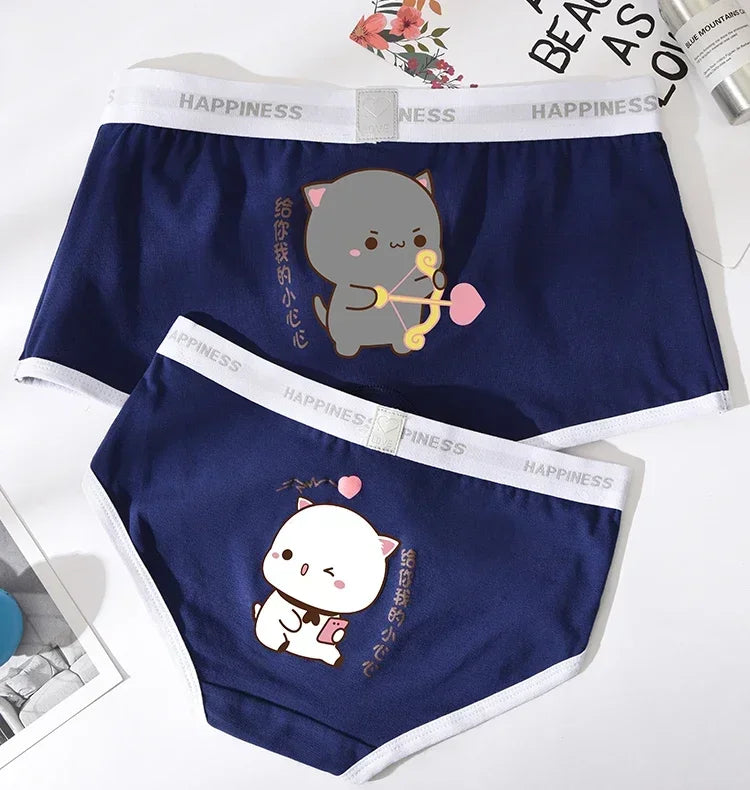 Cute Mitao Cat Underpants Couple Set Made Of Pure Cotton Cartoon Low Waisted Comfort Women Man Short Pants Confession Girl Boy