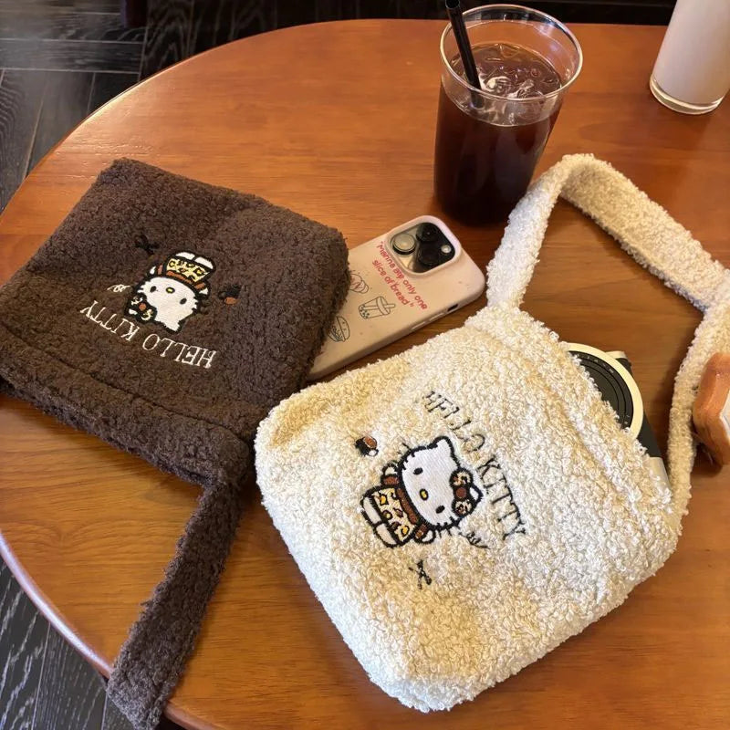 Kawaii Sanrio Hello Kitty Crossover Bag Cartoon Versatile Plush Handbag Girl Giving Friends Creative Birthday Gifts Peripherals