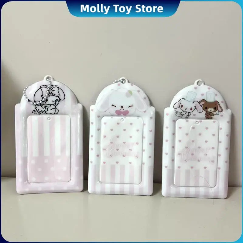 Kawaii Sanrio Sugarbunnies Id Card Holder Keychains New Anime Passport Cover Key Ring School Bus Bank Cards Bags Pendants Gifts
