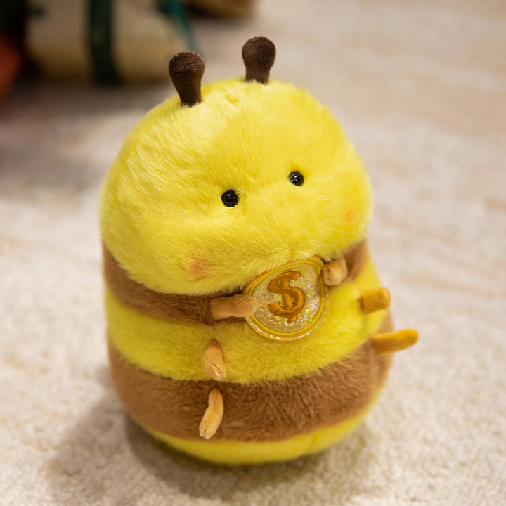 Cute Bee Plush Doll Bee Holding Gold Coins Plush Toy Bee Duck Pendant Key Chain Soft Stuffed Animal Bee Kid Birthday Xmas Gift