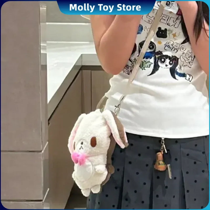 Kawaii Sanrio Sugarbunnies Plush Messenger Bag Cartoon Cure Double-Sided Bag Shirousa Kurousa Large Capacity Shoulder Bag Gifts